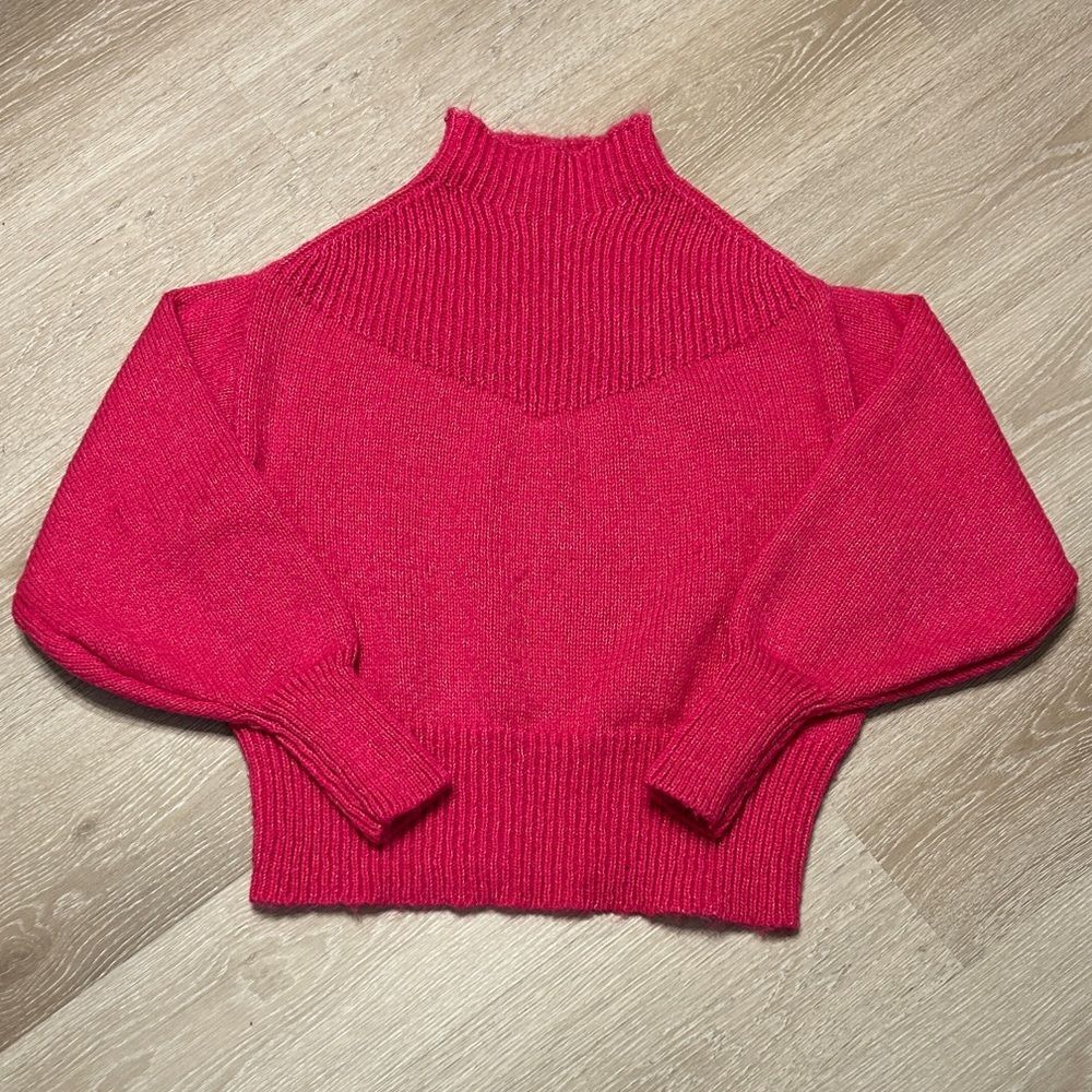 Zenana Mock Neck Balloon Sleeve Pink Sweater